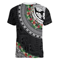 Fiji Hibiscus Women V-Neck T-Shirt Tapa Masi Motifs with Tropical Plants LT03 - Polynesian Pride