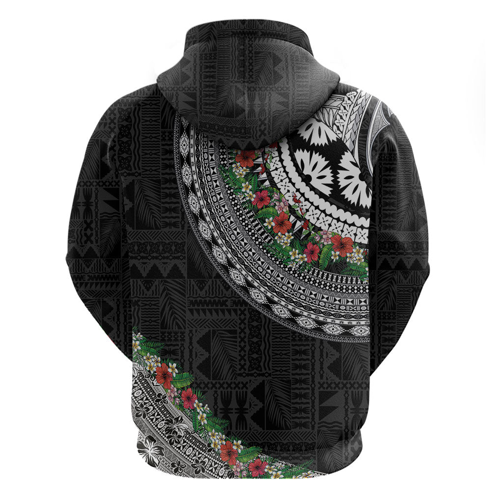 Fiji Hibiscus Zip Hoodie Tapa Masi Motifs with Tropical Plants LT03 - Polynesian Pride