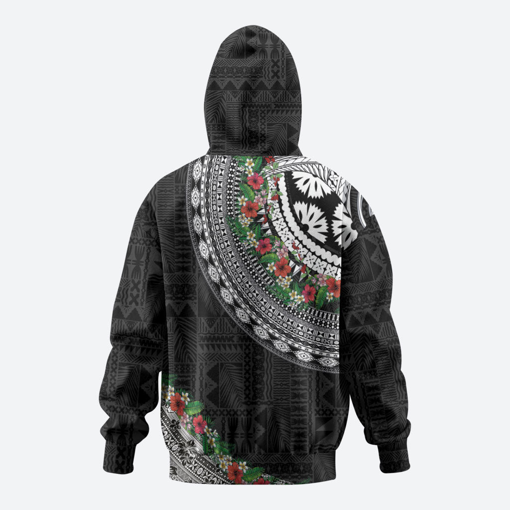 Fiji Hibiscus Zip Hoodie Tapa Masi Motifs with Tropical Plants LT03 - Polynesian Pride