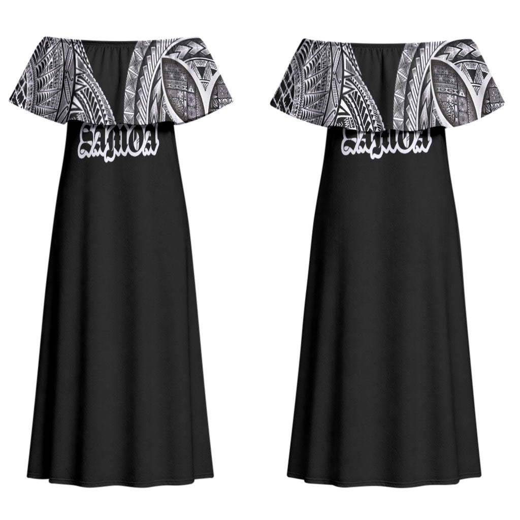 Samoa Traditional Tattoo Couples Matching Off Shoulder Maxi Dress and Hawaiian Shirt Tribal Tatau Pattern LT03 - Polynesian Pride