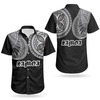 Samoa Traditional Tattoo Couples Matching Off Shoulder Short Dress and Hawaiian Shirt Tribal Tatau Pattern LT03 - Polynesian Pride