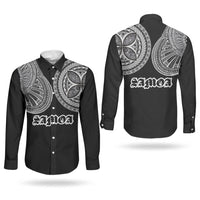 Samoa Traditional Tattoo Couples Matching Off The Shoulder Long Sleeve Dress and Long Sleeve Button Shirt Tribal Tatau Pattern LT03 - Polynesian Pride