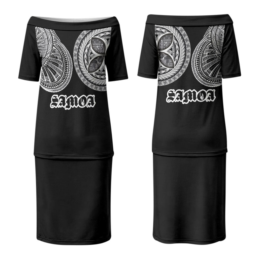 Samoa Traditional Tattoo Couples Matching Puletasi and Long Sleeve Button Shirt Tribal Tatau Pattern LT03 - Polynesian Pride