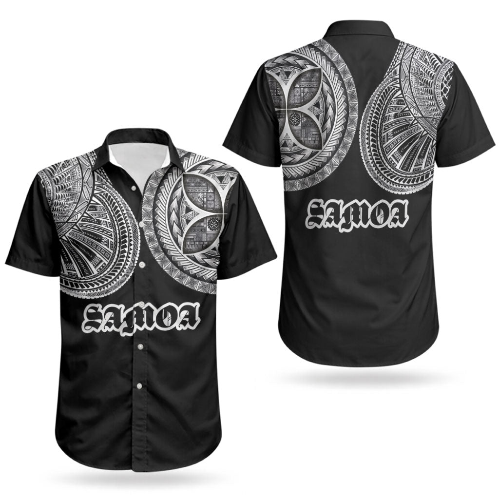 Samoa Traditional Tattoo Couples Matching Short Sleeve Bodycon Dress and Hawaiian Shirt Tribal Tatau Pattern LT03 - Polynesian Pride
