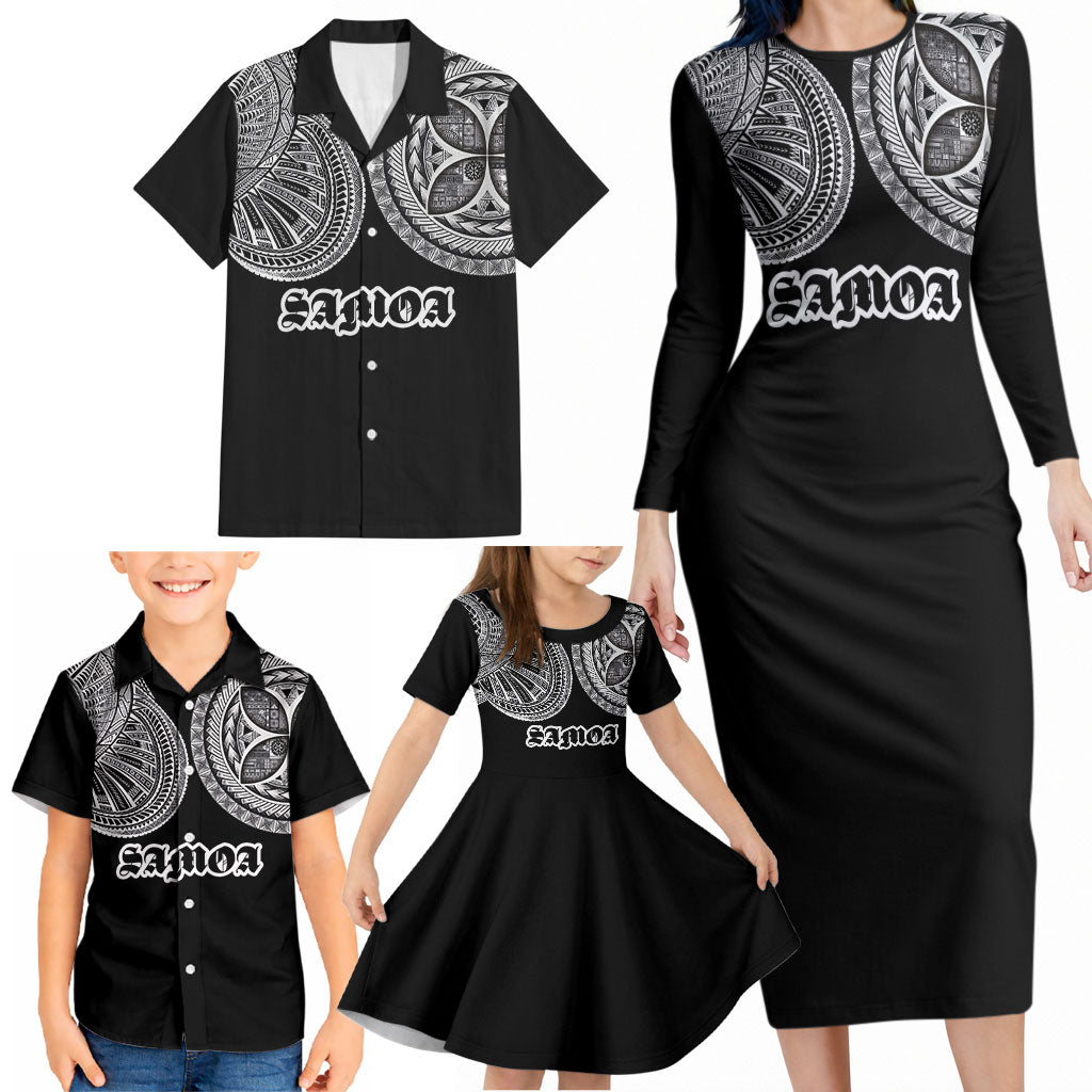 Samoa Traditional Tattoo Family Matching Long Sleeve Bodycon Dress and Hawaiian Shirt Tribal Tatau Pattern LT03 - Polynesian Pride