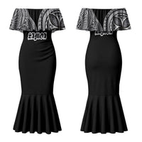 Samoa Traditional Tattoo Family Matching Mermaid Dress and Hawaiian Shirt Tribal Tatau Pattern LT03 Mom's Dress Black - Polynesian Pride