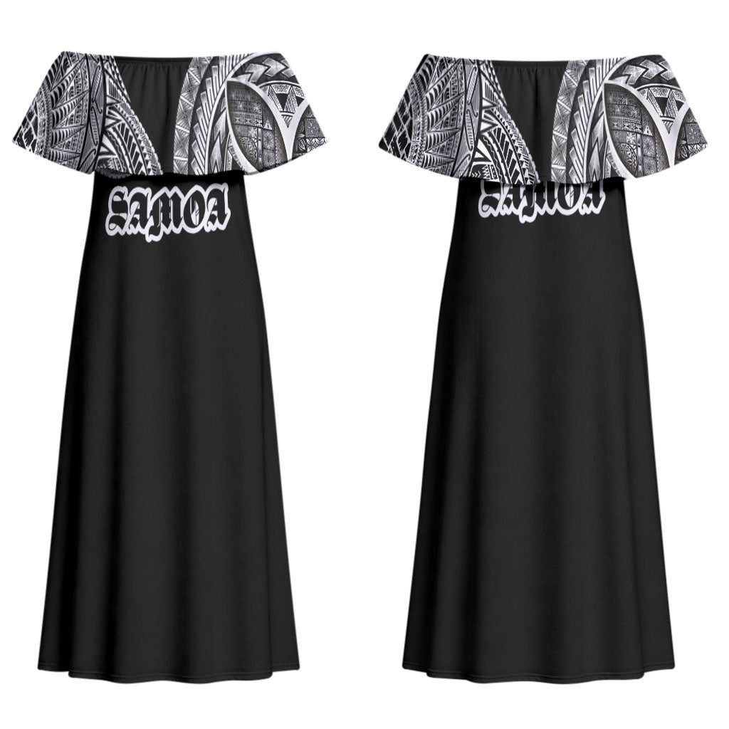 Samoa Traditional Tattoo Family Matching Off Shoulder Maxi Dress and Hawaiian Shirt Tribal Tatau Pattern LT03 Mom's Dress Black - Polynesian Pride