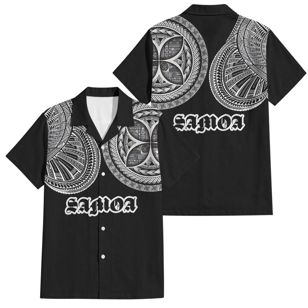 Samoa Traditional Tattoo Family Matching Off Shoulder Maxi Dress and Hawaiian Shirt Tribal Tatau Pattern LT03 Dad's Shirt - Short Sleeve Black - Polynesian Pride