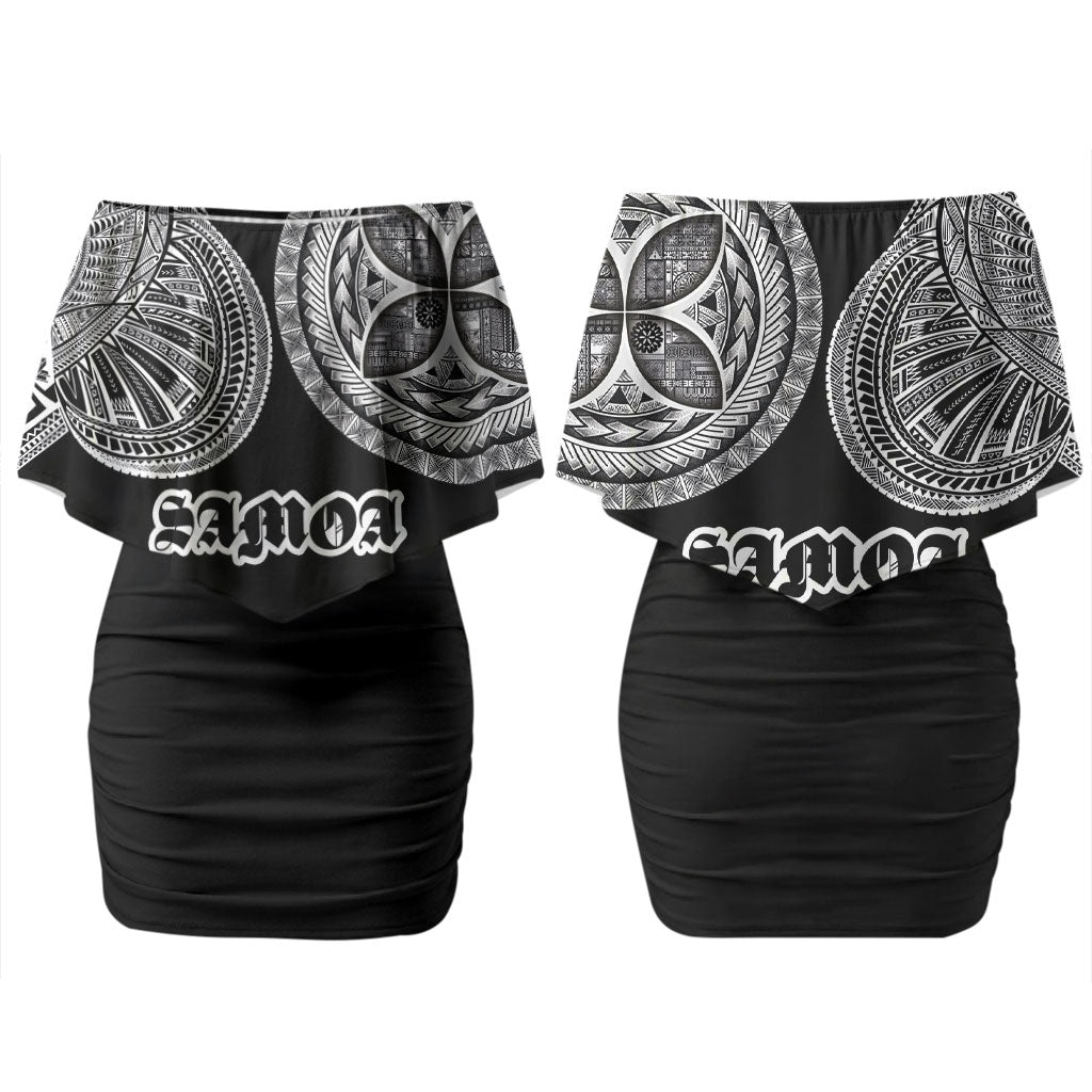 Samoa Traditional Tattoo Family Matching Off Shoulder Short Dress and Hawaiian Shirt Tribal Tatau Pattern LT03 Mom's Dress Black - Polynesian Pride