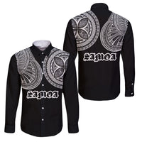 Samoa Traditional Tattoo Family Matching Off Shoulder Short Dress and Hawaiian Shirt Tribal Tatau Pattern LT03 Dad's Shirt - Long Sleeve Black - Polynesian Pride