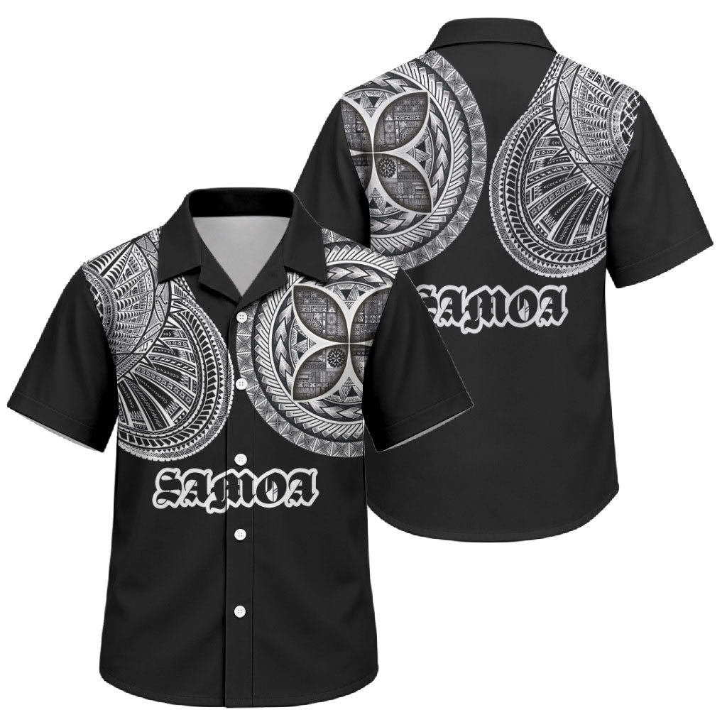 Samoa Traditional Tattoo Family Matching Puletasi and Hawaiian Shirt Tribal Tatau Pattern LT03 Son's Shirt Black - Polynesian Pride