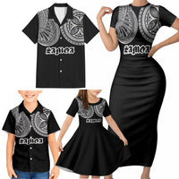 Samoa Traditional Tattoo Family Matching Short Sleeve Bodycon Dress and Hawaiian Shirt Tribal Tatau Pattern LT03 - Polynesian Pride