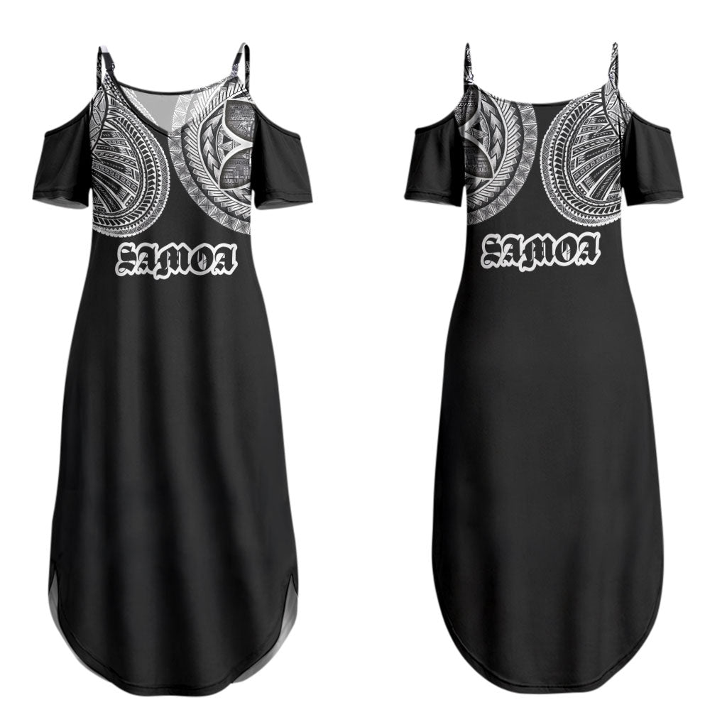 Samoa Traditional Tattoo Family Matching Summer Maxi Dress and Hawaiian Shirt Tribal Tatau Pattern LT03 Mom's Dress Black - Polynesian Pride