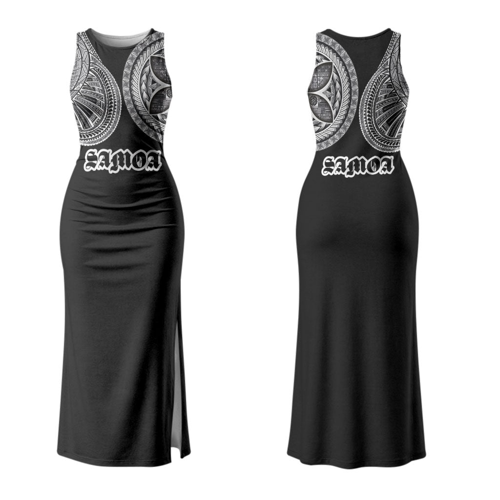 Samoa Traditional Tattoo Family Matching Tank Maxi Dress and Hawaiian Shirt Tribal Tatau Pattern LT03 Mom's Dress Black - Polynesian Pride
