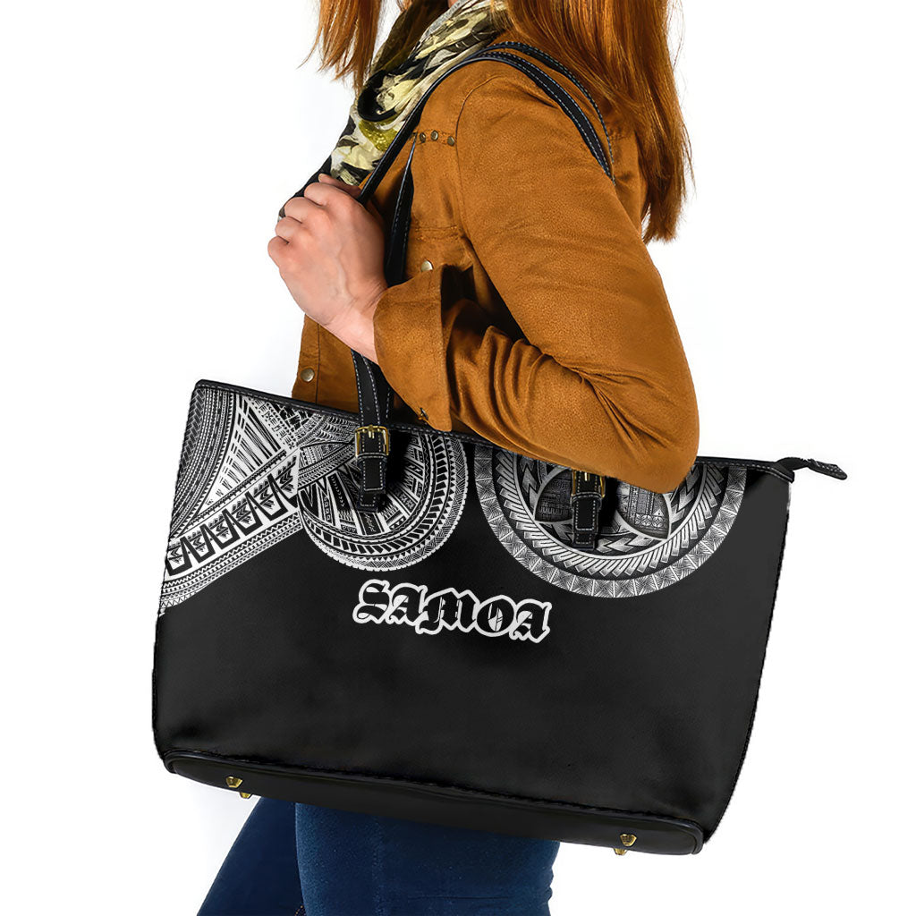 Samoa Traditional Tattoo Leather Tote Bag Tribal Tatau Pattern