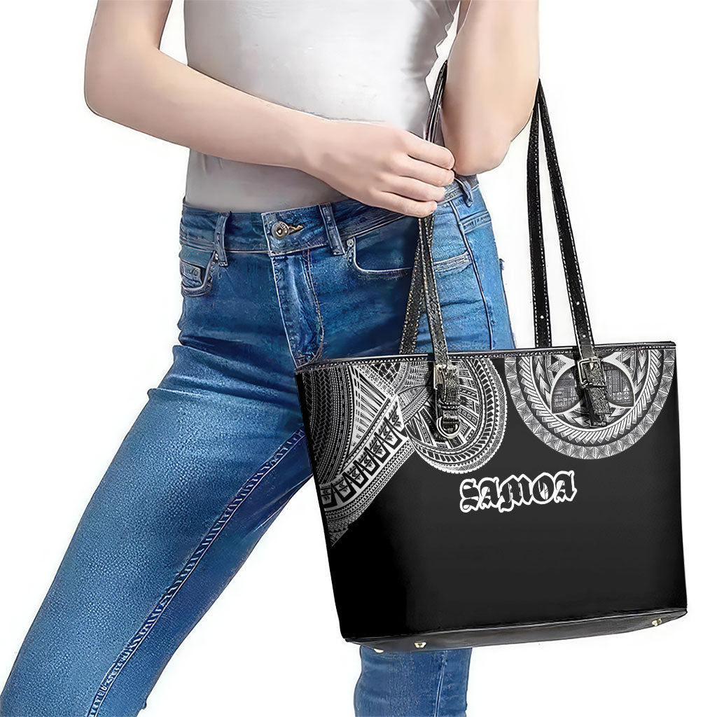 Samoa Traditional Tattoo Leather Tote Bag Tribal Tatau Pattern