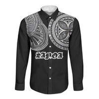 Samoa Traditional Tattoo Long Sleeve Button Shirt Tribal Tatau Pattern LT03 Unisex Black - Polynesian Pride