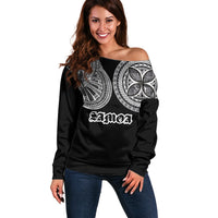 Samoa Traditional Tattoo Off Shoulder Sweater Tribal Tatau Pattern LT03 Women Black - Polynesian Pride