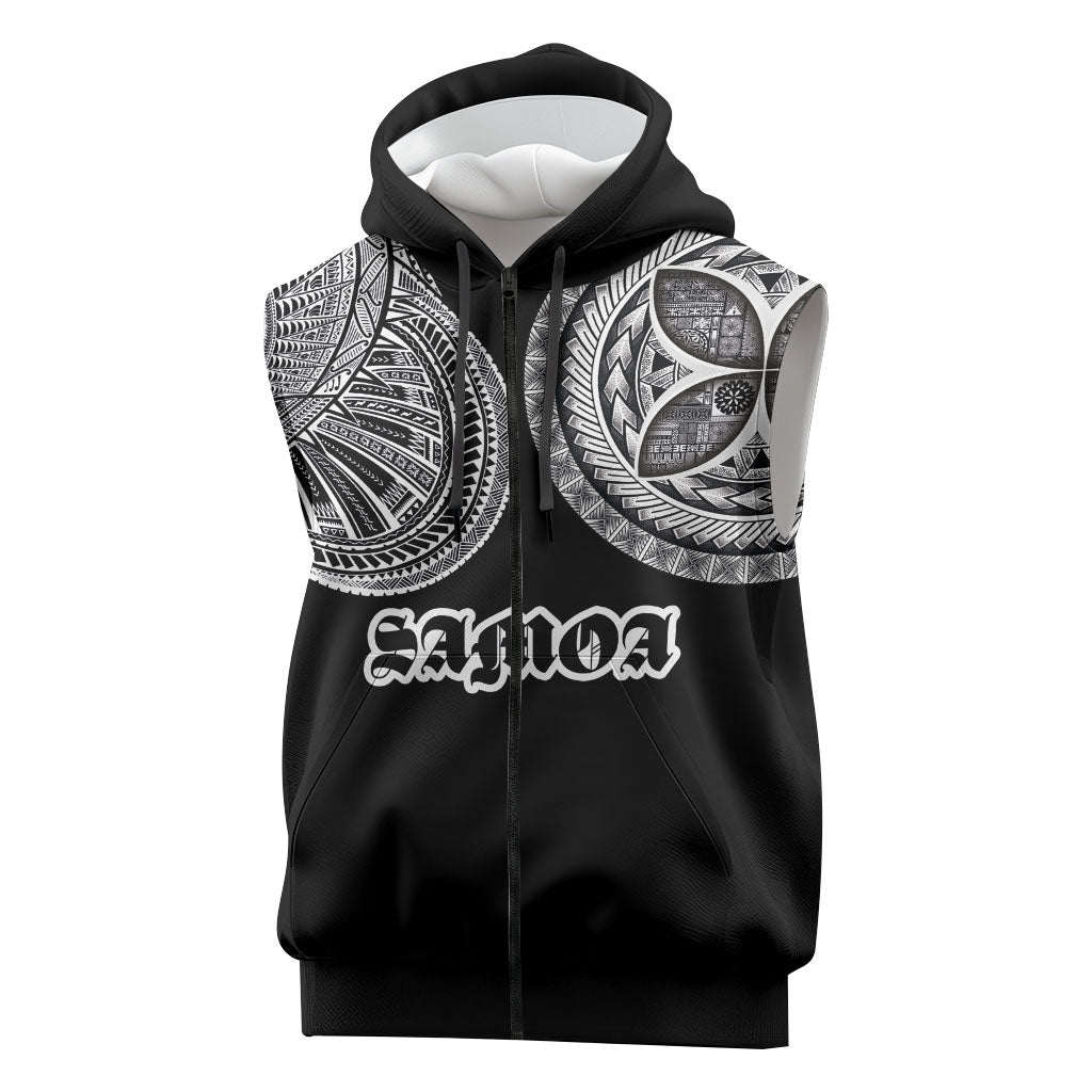Samoa Traditional Tattoo Sleeveless Zip Hoodie Tribal Tatau Pattern LT03 Black - Polynesian Pride