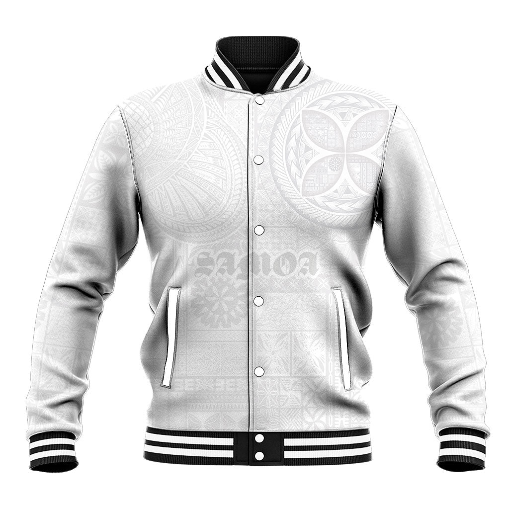 Samoa Lotu Tamaiti Baseball Jacket Tribal Tatau with Siapo Pattern LT03 Unisex White - Polynesian Pride
