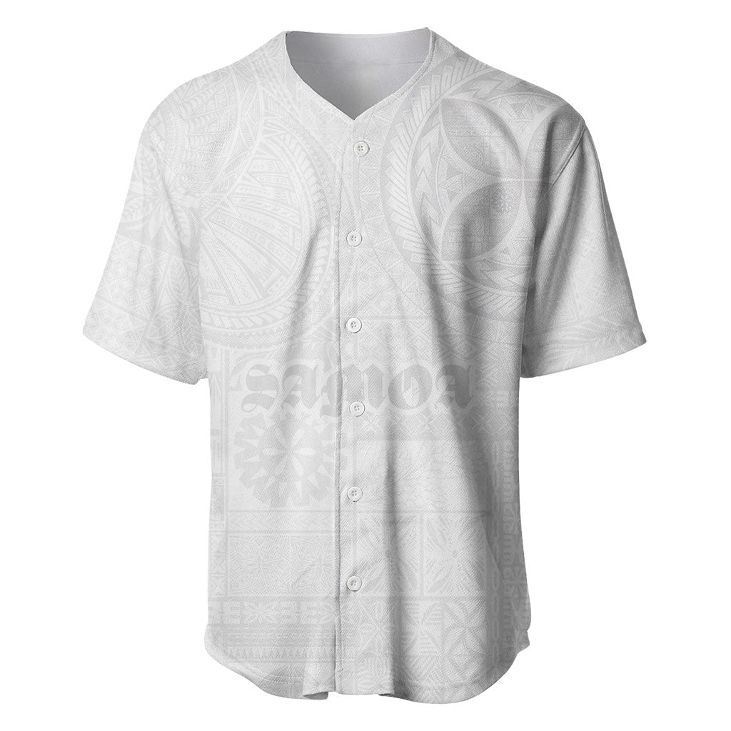 Samoa Lotu Tamaiti Baseball Jersey Tribal Tatau with Siapo Pattern LT03 White - Polynesian Pride