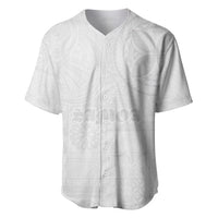 Samoa Lotu Tamaiti Baseball Jersey Tribal Tatau with Siapo Pattern LT03 White - Polynesian Pride