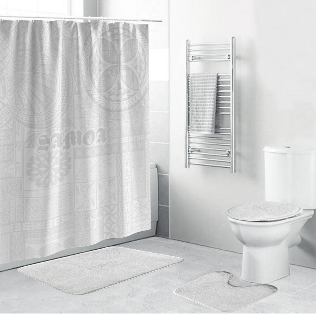 Samoa Lotu Tamaiti Bathroom Set Tribal Tatau with Siapo Pattern LT03 Bathroom Set (4 pcs) White - Polynesian Pride