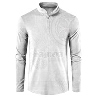 Samoa Lotu Tamaiti Button Sweatshirt Tribal Tatau with Siapo Pattern LT03 White - Polynesian Pride