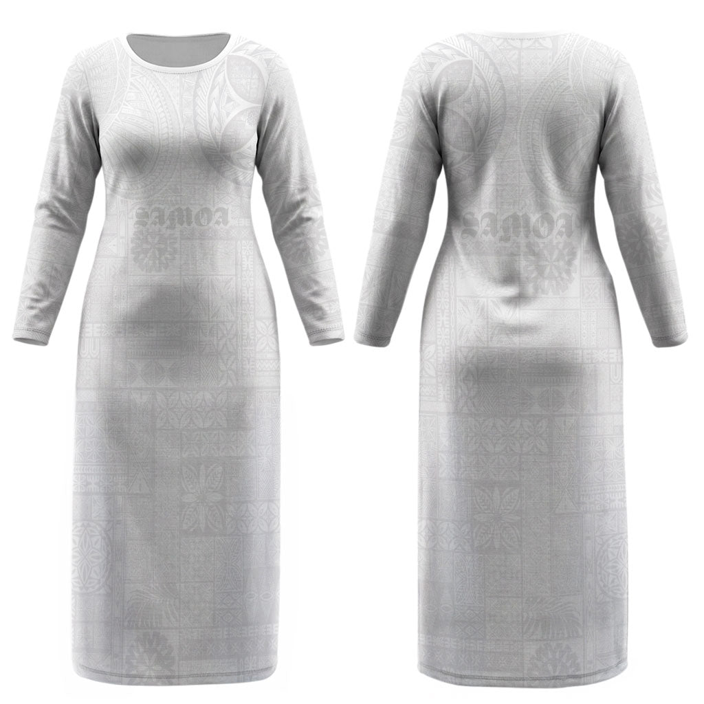 Samoa Lotu Tamaiti Couples Matching Long Sleeve Bodycon Dress and Hawaiian Shirt Tribal Tatau with Siapo Pattern LT03 - Polynesian Pride