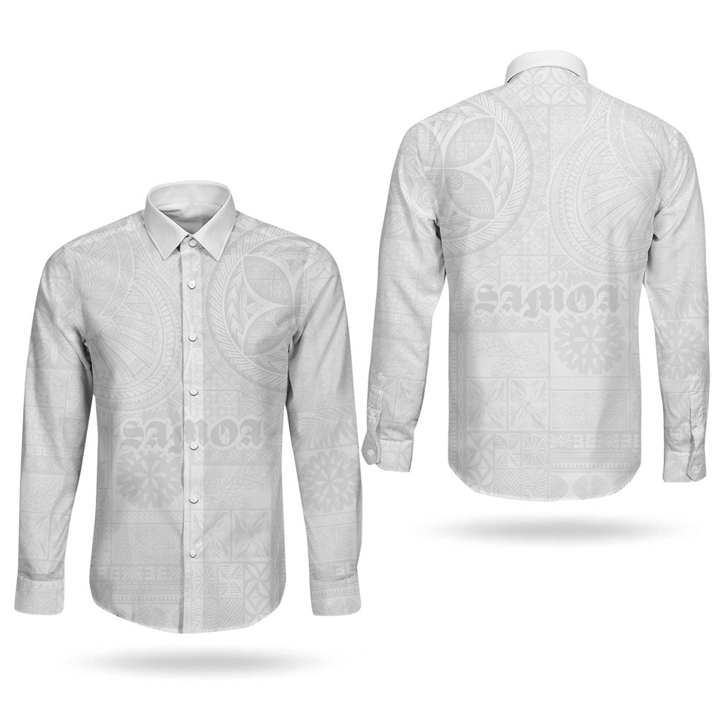 Samoa Lotu Tamaiti Couples Matching Long Sleeve Bodycon Dress and Long Sleeve Button Shirt Tribal Tatau with Siapo Pattern LT03 - Polynesian Pride