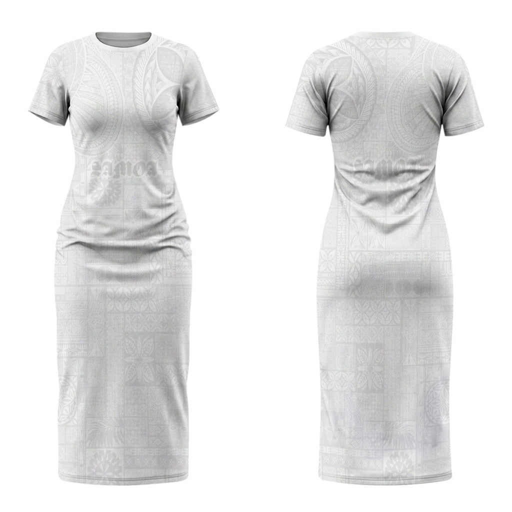 Samoa Lotu Tamaiti Couples Matching Short Sleeve Bodycon Dress and Long Sleeve Button Shirt Tribal Tatau with Siapo Pattern LT03 - Polynesian Pride