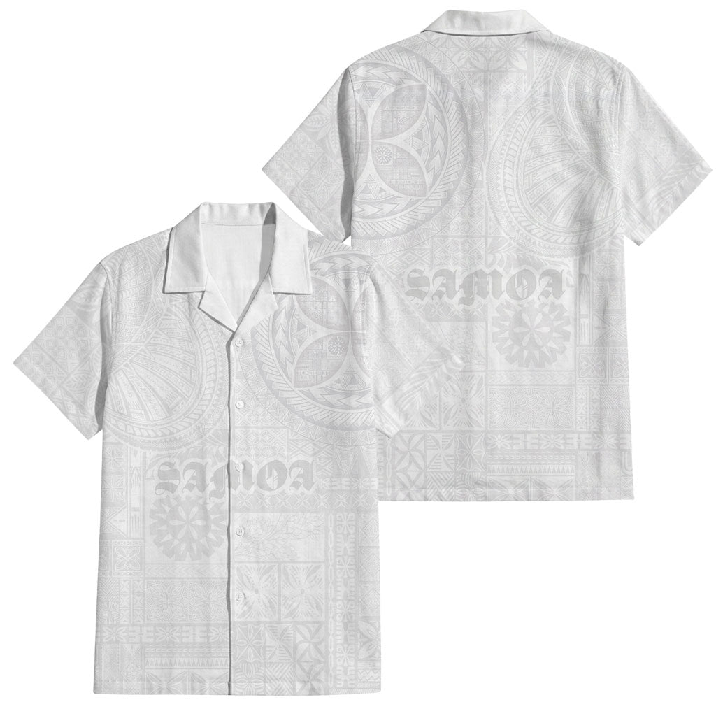 Samoa Lotu Tamaiti Family Matching Long Sleeve Bodycon Dress and Hawaiian Shirt Tribal Tatau with Siapo Pattern LT03 Dad's Shirt - Short Sleeve White - Polynesian Pride