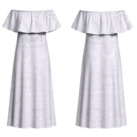 Samoa Lotu Tamaiti Family Matching Off Shoulder Maxi Dress and Hawaiian Shirt Tribal Tatau with Siapo Pattern LT03 Mom's Dress White - Polynesian Pride