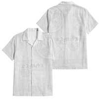Samoa Lotu Tamaiti Family Matching Puletasi and Hawaiian Shirt Tribal Tatau with Siapo Pattern LT03 Dad's Shirt - Short Sleeve White - Polynesian Pride