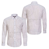 Samoa Lotu Tamaiti Family Matching Short Sleeve Bodycon Dress and Hawaiian Shirt Tribal Tatau with Siapo Pattern LT03 Dad's Shirt - Long Sleeve White - Polynesian Pride
