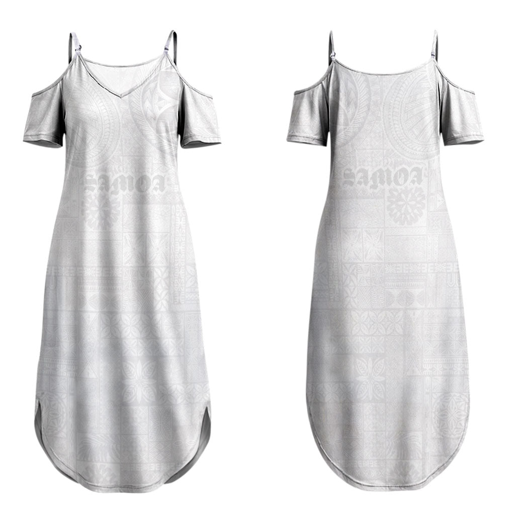Samoa Lotu Tamaiti Family Matching Summer Maxi Dress and Hawaiian Shirt Tribal Tatau with Siapo Pattern LT03 Mom's Dress White - Polynesian Pride