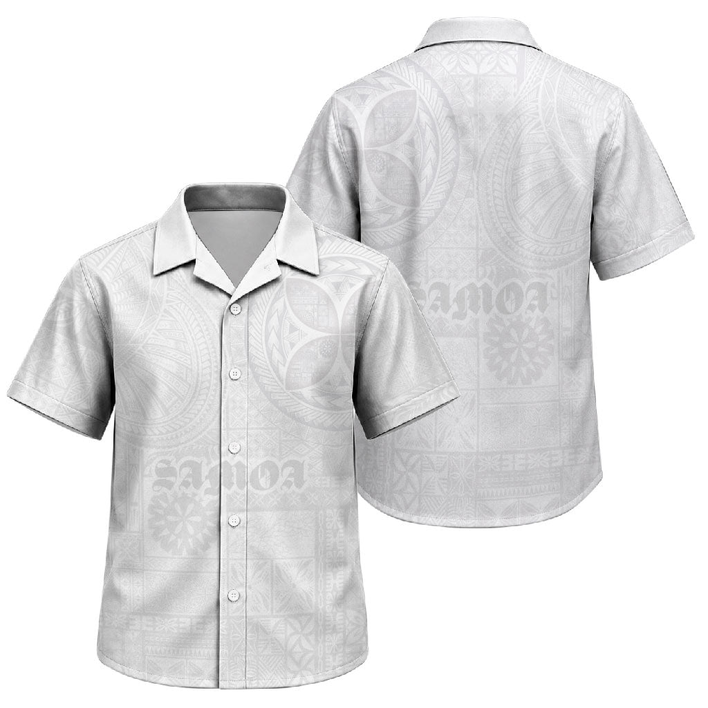 Samoa Lotu Tamaiti Family Matching Summer Maxi Dress and Hawaiian Shirt Tribal Tatau with Siapo Pattern LT03 Son's Shirt White - Polynesian Pride