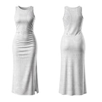 Samoa Lotu Tamaiti Family Matching Tank Maxi Dress and Hawaiian Shirt Tribal Tatau with Siapo Pattern LT03 Mom's Dress White - Polynesian Pride