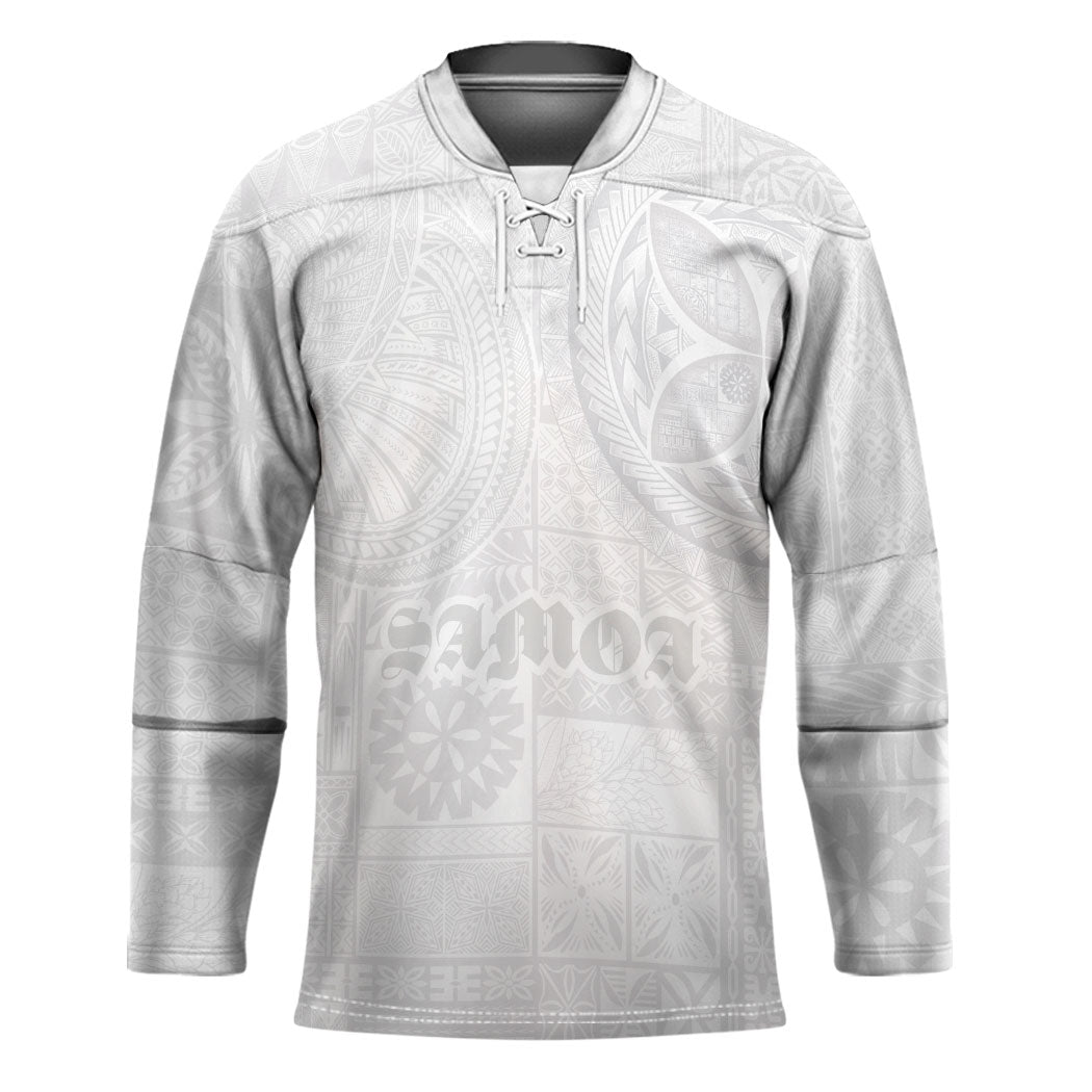 Samoa Lotu Tamaiti Hockey Jersey Tribal Tatau with Siapo Pattern LT03 Unisex White - Polynesian Pride