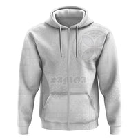 Samoa Lotu Tamaiti Hoodie Tribal Tatau with Siapo Pattern LT03 Zip Hoodie White - Polynesian Pride