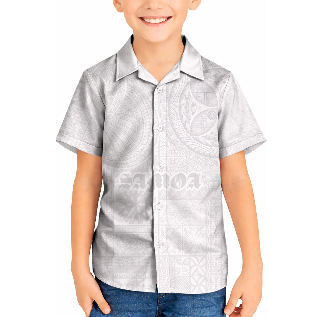 Samoa Lotu Tamaiti Kid Hawaiian Shirt Tribal Tatau with Siapo Pattern LT03 Kid White - Polynesian Pride