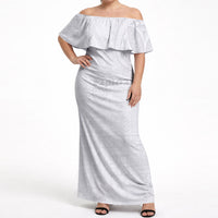 Samoa Lotu Tamaiti Off Shoulder Maxi Dress Tribal Tatau with Siapo Pattern LT03 Women White - Polynesian Pride