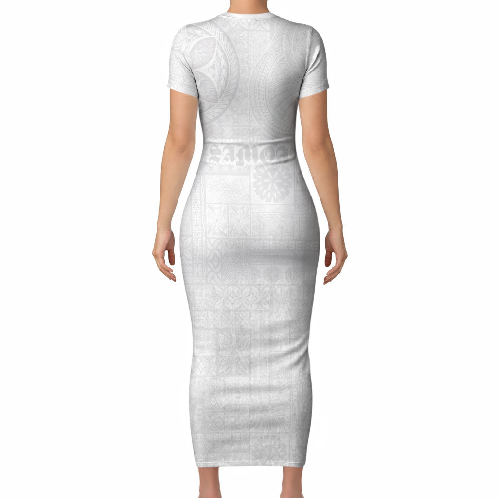 Samoa Lotu Tamaiti Short Sleeve Bodycon Dress Tribal Tatau with Siapo Pattern LT03 - Polynesian Pride