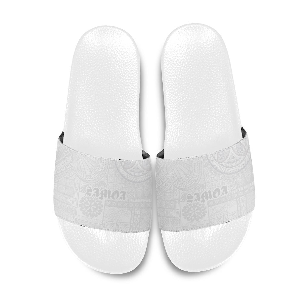 Samoa Lotu Tamaiti Slide Sandals Tribal Tatau with Siapo Pattern LT03 White - Polynesian Pride