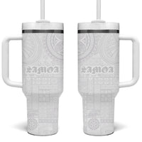 Samoa Lotu Tamaiti Tumbler With Handle Tribal Tatau with Siapo Pattern LT03 One Size: 40 oz White - Polynesian Pride