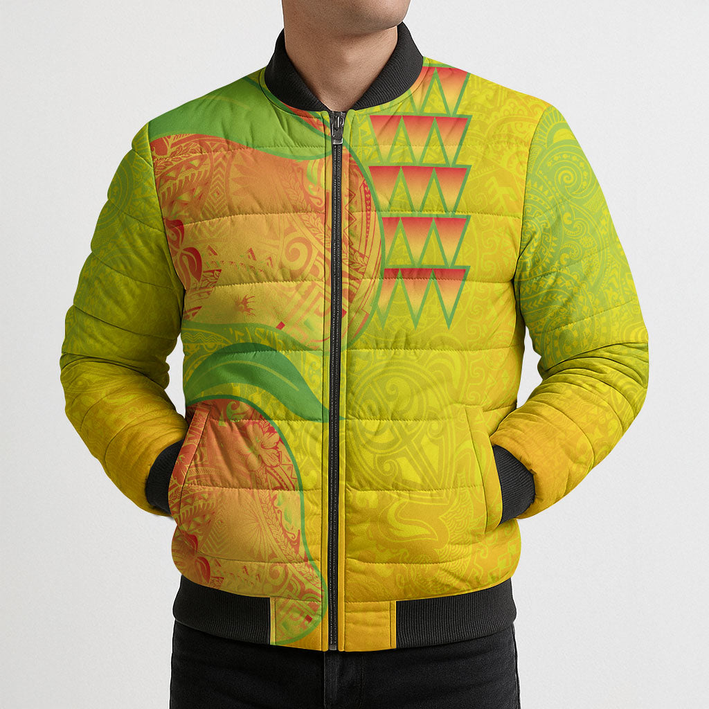 Hawaiian Mango Bomber Puffer Jacket Polynesian Art Pattern and Kakau Tattoo LT03 - Polynesian Pride
