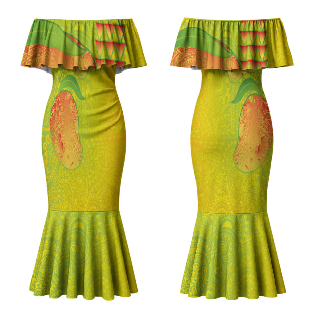 Hawaiian Mango Couples Matching Mermaid Dress and Hawaiian Shirt Polynesian Art Pattern and Kakau Tattoo LT03 - Polynesian Pride
