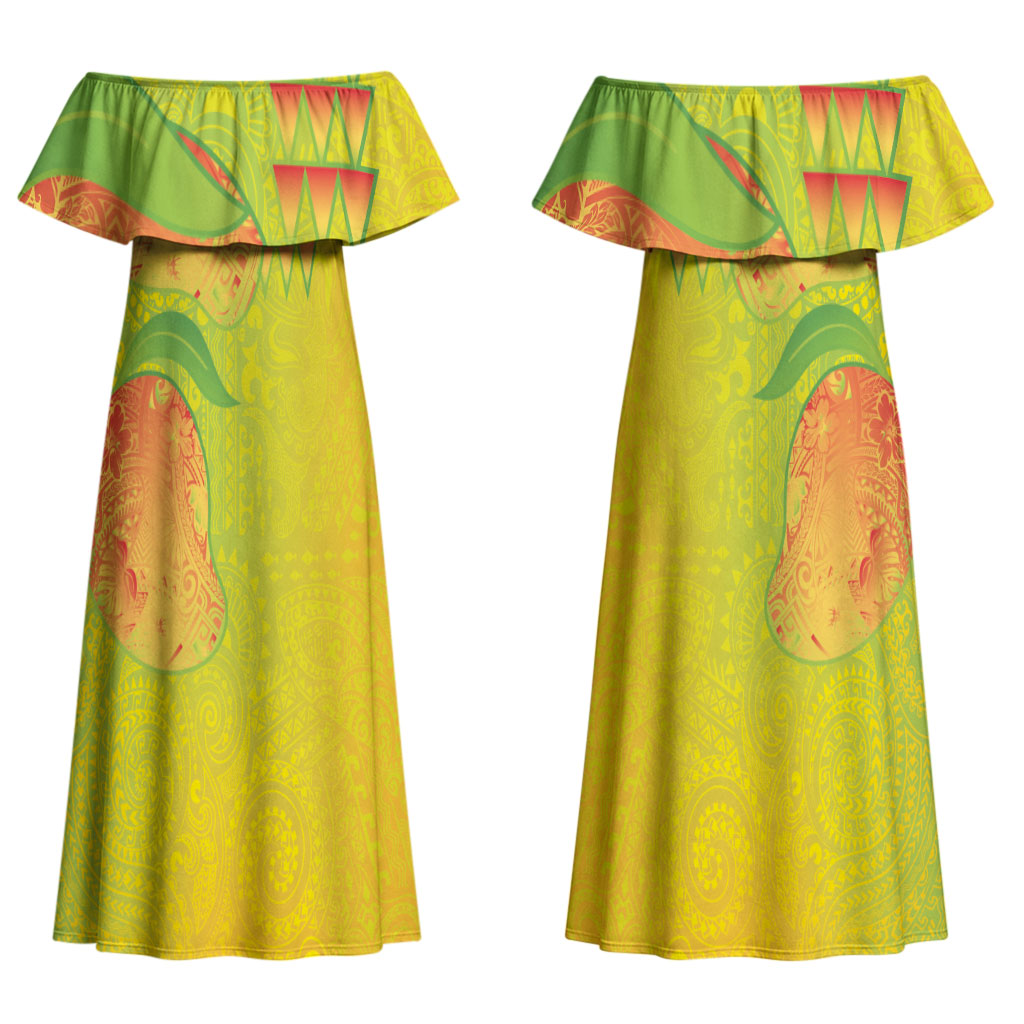 Hawaiian Mango Couples Matching Off Shoulder Maxi Dress and Hawaiian Shirt Polynesian Art Pattern and Kakau Tattoo LT03 - Polynesian Pride