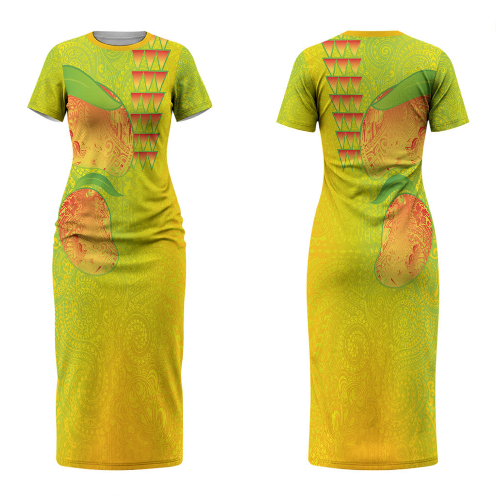 Hawaiian Mango Couples Matching Short Sleeve Bodycon Dress and Long Sleeve Button Shirt Polynesian Art Pattern and Kakau Tattoo LT03 - Polynesian Pride