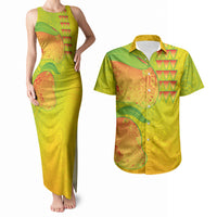 Hawaiian Mango Couples Matching Tank Maxi Dress and Hawaiian Shirt Polynesian Art Pattern and Kakau Tattoo LT03 Yellow - Polynesian Pride